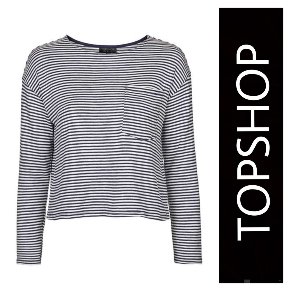 Topshop Striped Long Sleeve Crop Top - Picture 2 of 8